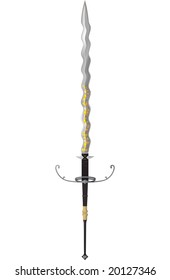 Two-Handled sword.  Flame-bladed sword