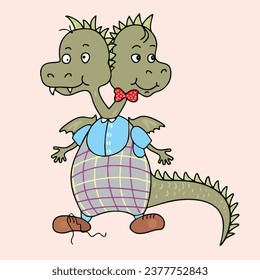 Two-headed dragon. Picture. Vector graphics, eps