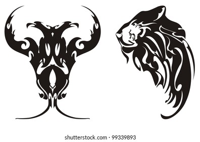 Two-headed eagle and head of a lion symbols