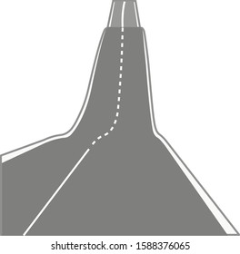 Two-lane road with a white dotted dividing strip on a white background.