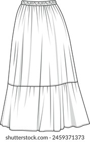 Two-layer long skirt with elastic waist