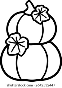 Diseño de Vector plano de contorno de calabaza de dos capas.
Arte de línea de calabazas apiladas de otoño con elemento de hoja.
Arte de línea de calabaza de otoño aislado.
Fondo transparente.