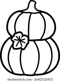 Two-layer pumpkin outline flat vector design.
Autumn stacked pumpkins line art with leaf element.
fall pumpkin line art isolated.
Transparent background.