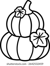 Projeto de vetor plano de contorno de abóbora de duas camadas.
Autumn empilhado abóboras line art com elemento folha.
outono arte linha abóbora isolado.
Fundo transparente.