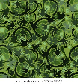 Two-layer seamless camouflage. Easy to edit.The front layer is pixel. 
The background consists of curved smooth spots. 
