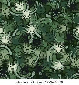 Two-layer seamless camouflage. Easy to edit.The front layer is pixel. 
The background consists of curved smooth spots. 