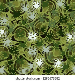 Two-layer seamless camouflage. Easy to edit.The front layer is pixel. 
The background consists of curved smooth spots. 