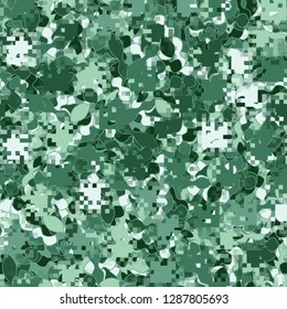 Two-layer seamless camouflage. The front layer is pixel. 
The background consists of dumbbell-shaped elements. Easy to edit.