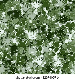 Two-layer seamless camouflage. The front layer is pixel. 
The background consists of dumbbell-shaped elements. Easy to edit.