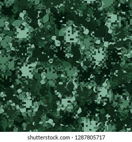 Two-layer seamless camouflage. The front layer is pixel. 
The background consists of dumbbell-shaped elements. Easy to edit.
