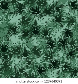 Two-layer seamless camouflage. The front layer is pixel. 
The background consists of long trapezoids. Easy to edit.