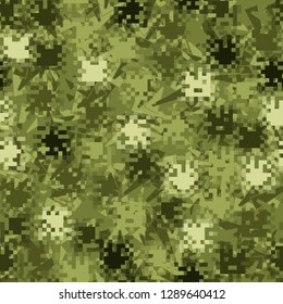 Two-layer seamless camouflage. The front layer is pixel. 
The background consists of long trapezoids. Easy to edit.