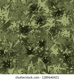 Two-layer seamless camouflage. The front layer is pixel. 
The background consists of long trapezoids. Easy to edit.