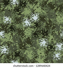Two-layer seamless camouflage. The front layer is pixel. 
The background consists of long trapezoids. Easy to edit.