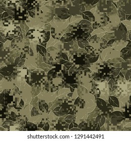 Two-layer seamless camouflage. The front layer is pixel. 
The background consists of leaves. Easy to edit.
