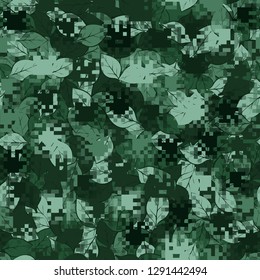 Two-layer seamless camouflage. The front layer is pixel. 
The background consists of leaves. Easy to edit.