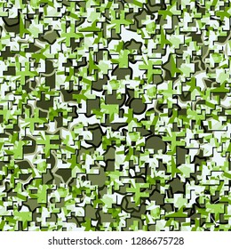 Two-layer twelve-color seamless camouflage. The top layer consists of colored pixels. 
Background consisting of five-pointed stars, circles and transitional figures. Easy to edit.