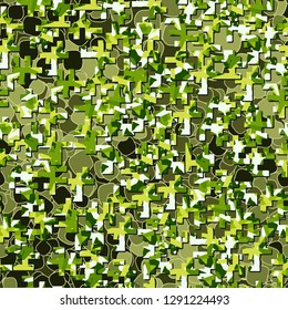 Two-layer twelve-color seamless camouflage. The top layer consists of colored pixels.
The background consists of delineated spots. Easy to edit.