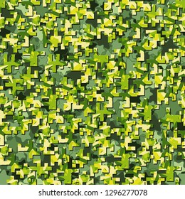 Two-layer twelve-color seamless camouflage. The top layer consists of colored pixels.
The background consists of rounded five-pointed stars. Easy to edit.
