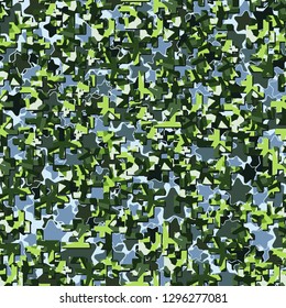Two-layer twelve-color seamless camouflage. The top layer consists of colored pixels.
The background consists of rounded five-pointed stars. Easy to edit.