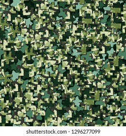 Two-layer twelve-color seamless camouflage. The top layer consists of colored pixels.
The background consists of rounded five-pointed stars. Easy to edit.