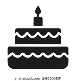 Two-layered birthday cake with candle icon. Vector illustration