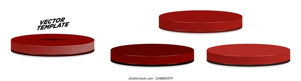 Two-layered dark red monochromatic 3d rendered platform podiums with shadows. Red product showcase platform. Showroom pedestals. Vector Illustration Mock up. EPS 10.