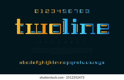 Twoline creative modern geometric urban alphabet font. Digital abstract futuristic, game, techno, robot, music, logo, sport, minimal technology typography. Simple numeric vector illustration