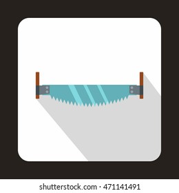 Two-man saw icon in flat style with long shadow. Tool symbol