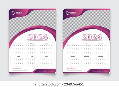 Two-page abstract gradient color wall calendar of 2024 with six-month date format featured on every page