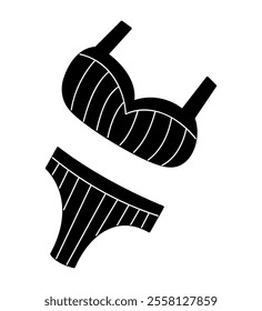 Two-piece swimsuit in black and white colors. Clip art for your projects.