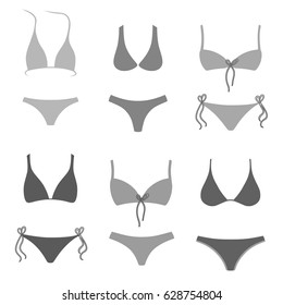 Two-piece swimsuits grey set isolated on white background. Vector illustration. You can use this image for fashion design and etc.