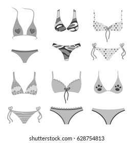 Two-piece swimsuits grey set isolated on white background. Vector illustration. You can use this image for fashion design and etc.