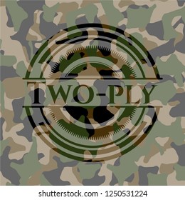 Two-ply written on a camo texture