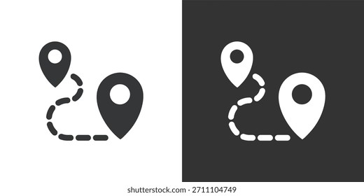 Icono de ruta de dos puntos. Icono de la serie de glifos sólidos