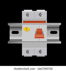 A two-pole, or double-pole, residual-current device din rail mounted. Vector illustration in realistic style isolated on black background.