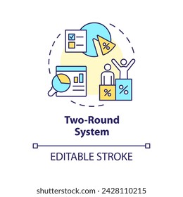Two-round system multi color concept icon. Presidential voting election system. Electoral ballot box. Legislative branch. Round shape line illustration. Abstract idea. Graphic design. Easy to use