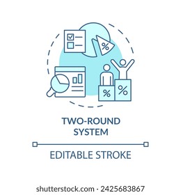 Two-round system soft blue concept icon. Presidential voting election system. Electoral ballot box. Legislative branch. Round shape line illustration. Abstract idea. Graphic design. Easy to use