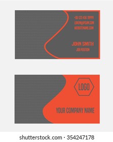 Two-Sided Business Card Template. Geometric background. Grey and red colors. Decorative logo element. Vector Illustration. 