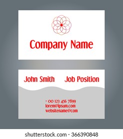 Two-Sided Business Card Template. Geometric design. Grey and red colors. Decorative  round logo element. Vector Illustration.