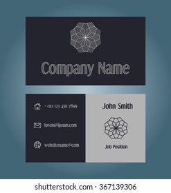 Two-Sided Business Card Template. Geometric background. Grey  colors. Decorative round logo element. Vector Illustration. 
