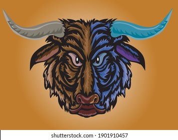 two-sided different color buffalo head vector. chinese new year