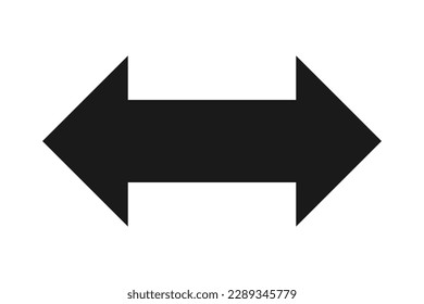 Two-sided, double arrow shape icon. A black two-way direction symbol. Isolated on a white background.