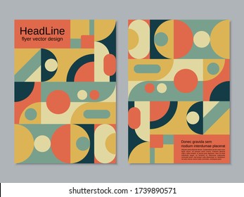 Two-sided flyer with abstract geometric retro color background vector design template