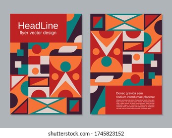 Zweiseitiger Flyer mit abstrakter geometrischer Retro-Farb-Hintergrund-Vektordesign-Vorlage