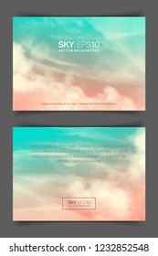 Two-sided horizontal flyer of a4 format with realistic pink-blue sky and clouds. The image can be used to design a banner, poster and postcard.