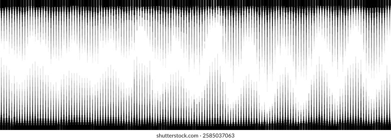 Two-sided line halftone texture with wavy gradient. Sound wave illustration. Signals with different amplitude on timeline distribution as a graph with different line height.