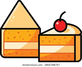 Two-slice orange layered cake with cherry topping slices frosting