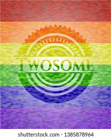 Twosome on mosaic background with the colors of the LGBT flag
