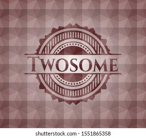 Twosome red badge with geometric pattern background. Seamless.